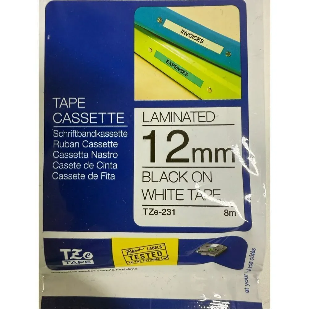 New Brother  TZe-231 Laminated Tape Cassette 12 mm Black on White 8m